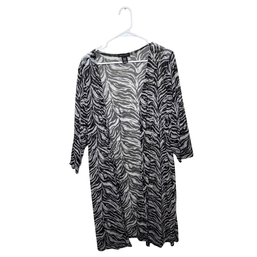 Nel‎ + Lo Womens 2X Zebra Print Mesh Duster Cardigan Black White K11310JP1N003